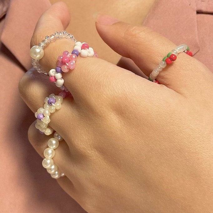 Nhẫn Hoa Pastel Màu Phấn Babi Đáng Yêu Nữ Tính