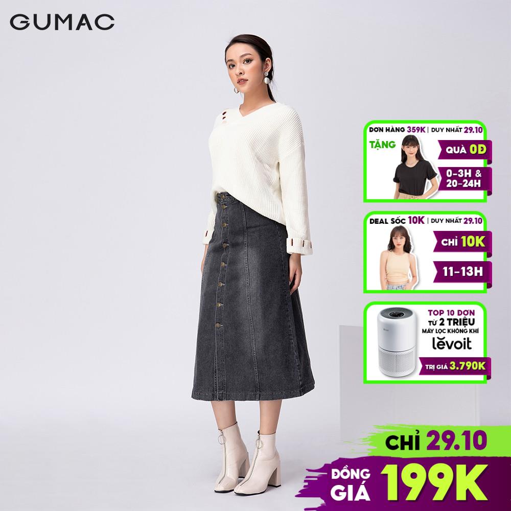 Chân váy jean đính nút GUMAC VJA11236 - Hàng nhập khẩu