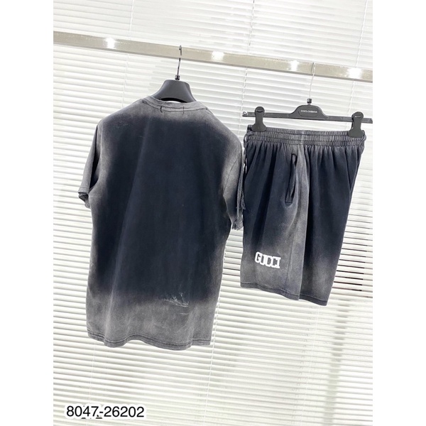 Bộ Gucci loang chữ in hot hit_Bộ hè nam Gc xám loang cao cấp