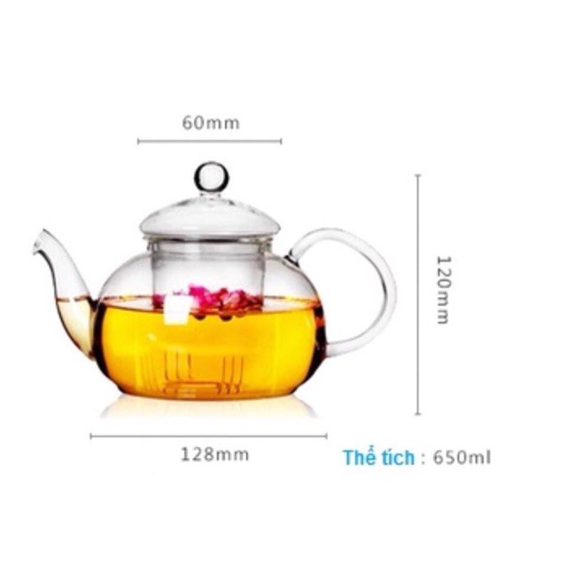 (HÀNG ĐẸP) Ấm thuỷ tinh chịu nhiệt 600ml