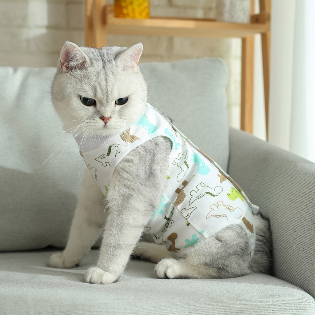 Bộ đồ phẫu thuật in họa tiết hoạt hình chống liếm thân thiện với da cho mèo cưng