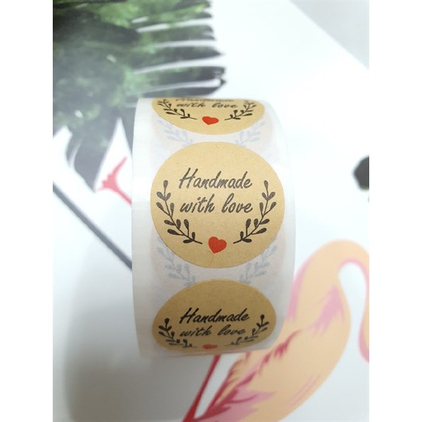 Tem dán cuộn 500 tem ⚡ CAO CẤP ⚡H037 tem dán Handmade With Love kiểu dáng bắt mắt