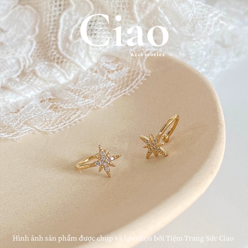 [NEW ITEMS] Khuyên vành tai/ Kẹp vành tai bạc thiết kế hình sao đính đá mã 07 Ciao accessories