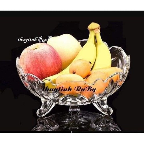 BÁT THỦY TINH 3 CHÂN SANG TRỌNG ĐỰNG HOA QUẢ, BÁNH KẸO MÀU TRẮNG