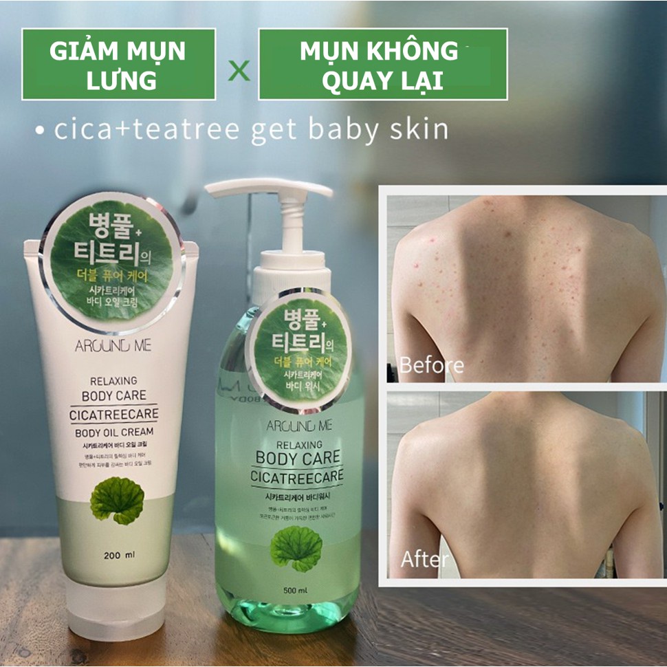 Sữa Tắm Tinh Chất Rau Má Welcos Around Me Chăm Sóc Cho Da Mụn Nhạy Cảm Relaxing Bodycare Cicatreecare 500ml