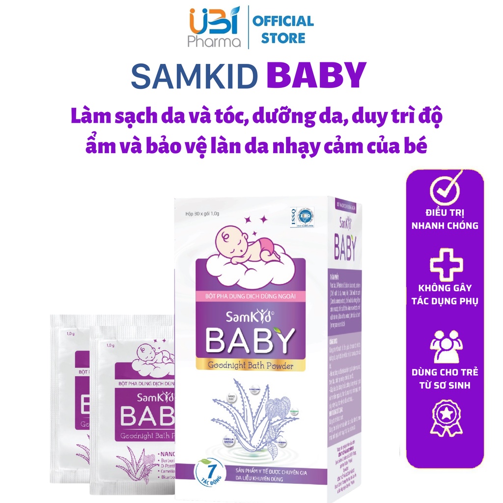 Bột pha nước tắm trẻ em Samkid Baby làm sạch da và tóc, duy trì độ ẩm và bảo vệ làn da nhạy cảm của bé - Hộp 30 gói x 1g