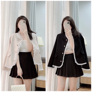 Áo dạ mịn viền voan trắng