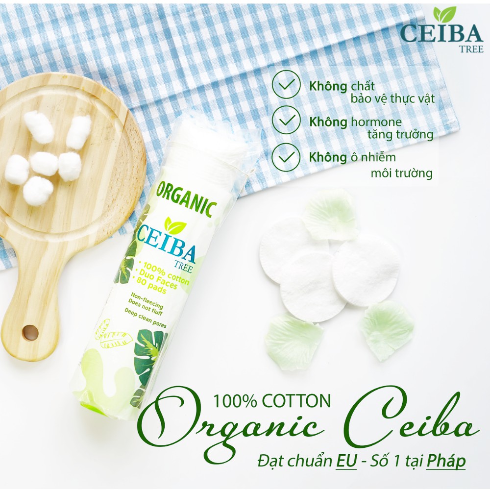 Bông tẩy trang Ceiba 100% cotton organic (80140 Miếng)