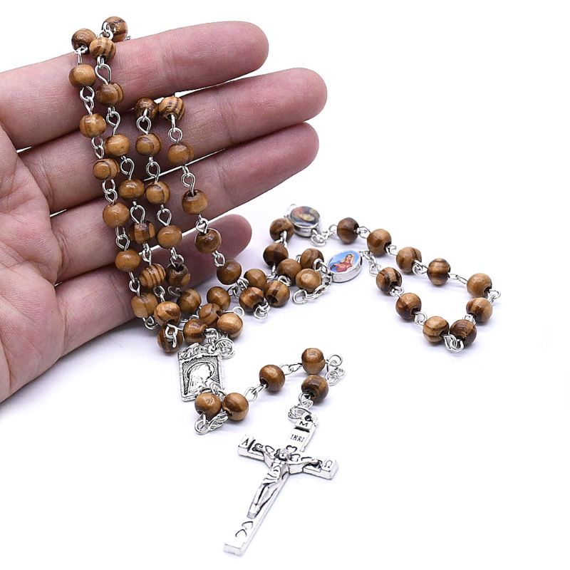 Vòng cổ Chuỗi Hạt Gỗ Mặt Thánh Giá Chúa Jesus Cho Nam Nữ Charms