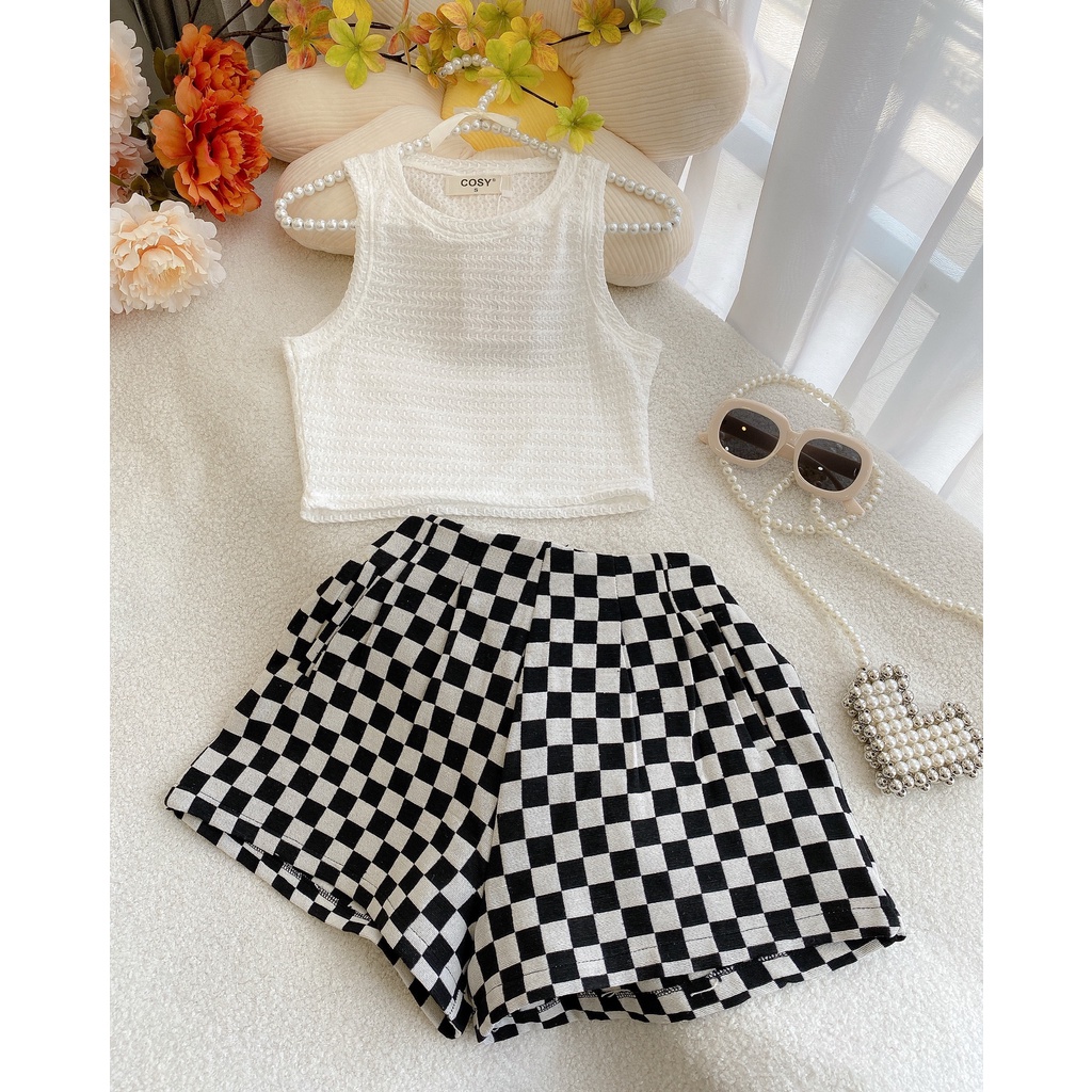 Set áo ba lỗ + quần Caro phong cách HQ trẻ trung DS21
