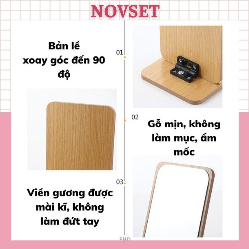 Gương để bàn trang điểm NOVSET thiết kế khung gỗ phong cách hàn quốc trẻ trung và hiện đại