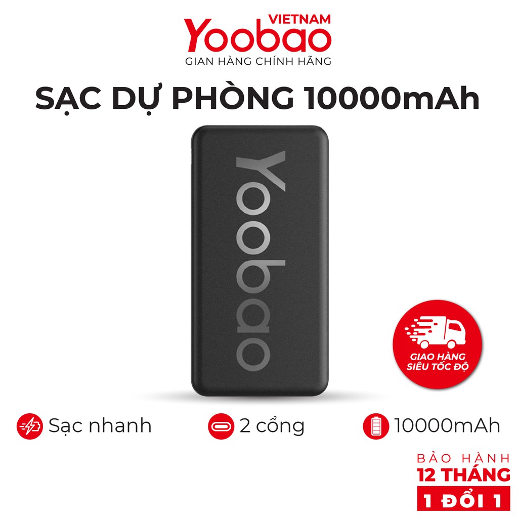 [CHÍNH HÃNG-BH 12 THÁNG] Sạc dự phòng 10000mAh Yoobao P10T Sạc nhanh 2.1A - Hàng phân phối chính hãng