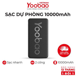 [CHÍNH HÃNG-BH 12 THÁNG] Sạc dự phòng 10000mAh Yoobao P10T Sạc nhanh 2.1A - Hàng phân phối chính thumbnail