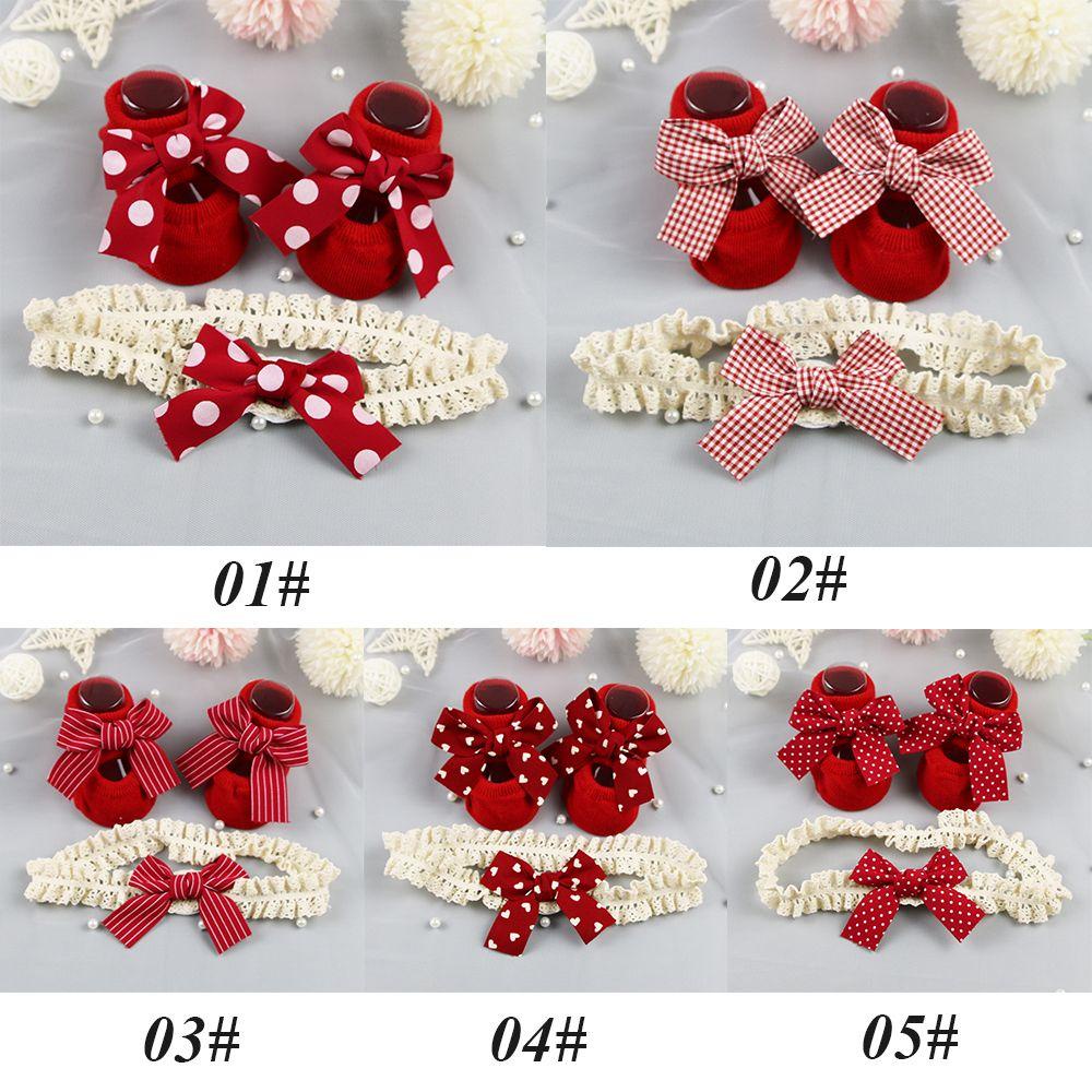 Bộ Vớ Cotton Mềm Mại Đính Nơ Đỏ Họa Tiết Trái Tim Dễ Thương Cho Bé Gái