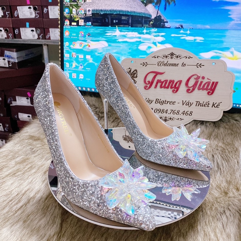 GIÀY CƯỚI SEQUINT ĐÍNH HOA ĐÁ THIẾT KẾ CAO CẤP, GIÀY THIẾT KẾ  (là mẫu tkế thủ công vui lòng chắc chắn trước khi đặt hàn