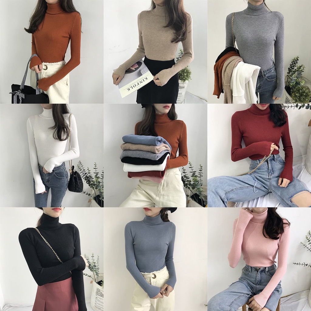 Áo len mỏng TAY DÀI cổ cao NHIỀU MÀU DÁNG ÔM dễ mặc CHO BẠN NỮ