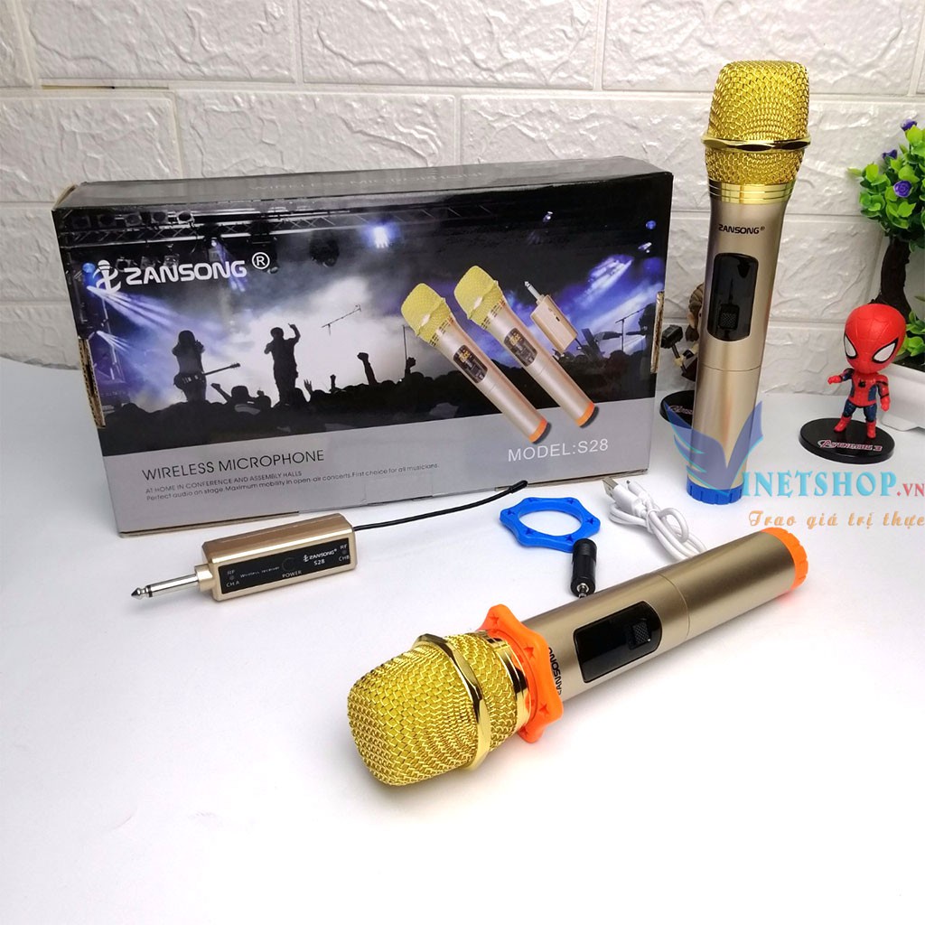 Bộ 2 micro karaoke không dây Zansong S28 kết nối uhf cho loa kéo - Hỗ trợ các thiết bị có jack cắm 3.5mm và 6.5mm