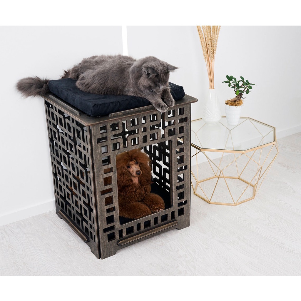 Chuồng chó mèo bằng gỗ lắp ghép TiTi Wood WCA01 gia công cắt CNC cao cấp cho thú cưng