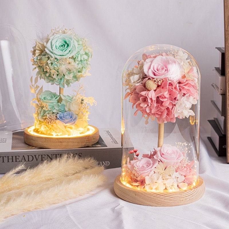 [ Sẵn màu hồng ]  Quà tặng sinh nhật - Trụ thuỷ tinh hoa hồng vĩnh cửu