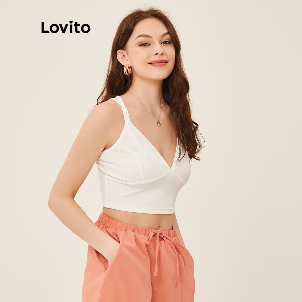 Lovito Áo Crop Top Màu Trắng Trơn Cơ Bản Lovito L20D393