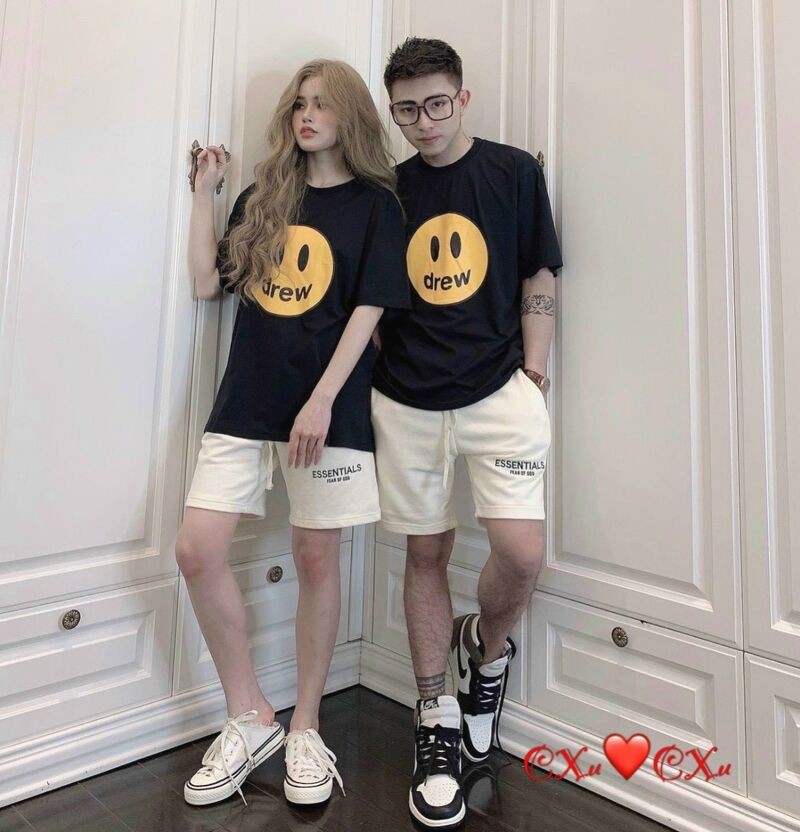 Áo phông mặt cười drew mặc đơn đôi fom rộng
