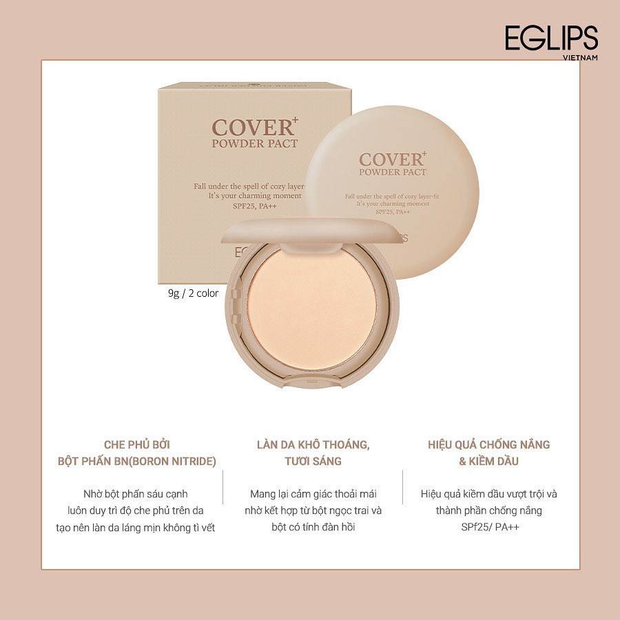 Phấn phủ dạng nén Eglips Cover+ Powder Pact SPF25, PA++ 9g | BigBuy360 - bigbuy360.vn