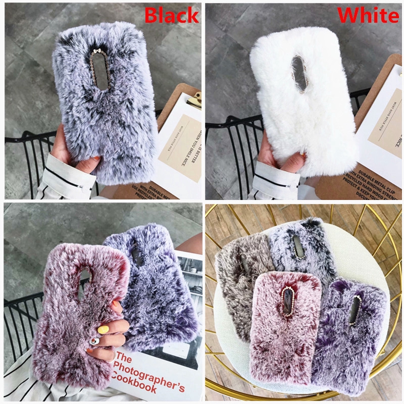 Sony Xperia XA XA1 XA2 Ultra XA1 Plus M5 Z6 C6 Cute Fluffy Fur Plush Soft Case Diamond Lens Frame Back Cover Woman Lady