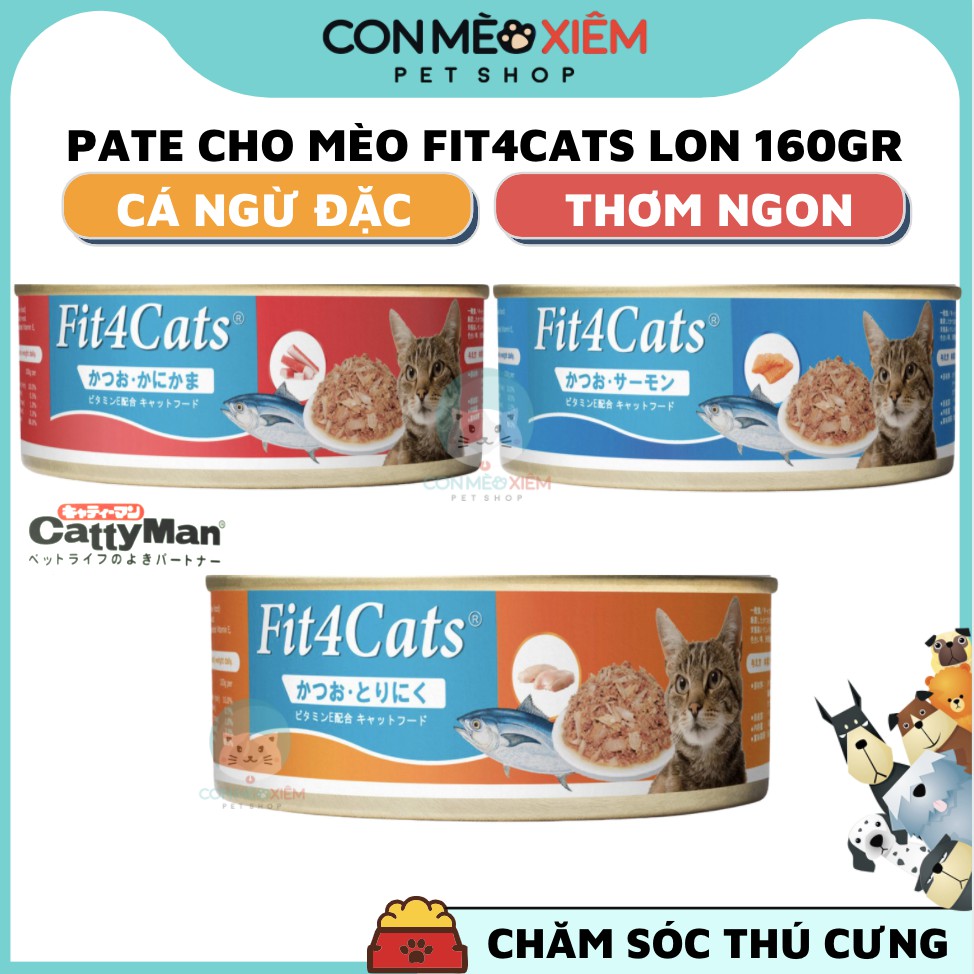 Pate cho mèo Fit 4 cat cattyman nhật bản lon cá ngừ 160g, thức ăn tăng cân mèo con lớn nhỏ Con Mèo Xiêm