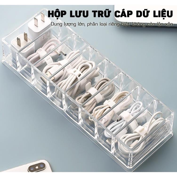 Hộp Đựng Cáp Dữ Liệu, Phụ Kiện Trên Bàn Làm Việc Chia 8 Ngăn Trong Suốt