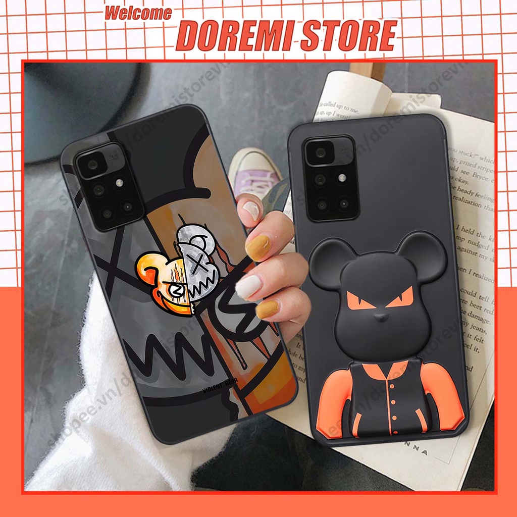 Ốp lưng Xiaomi Redmi 10 hình kaws, kith, bear brick nổi 3D phong cách độc đáo