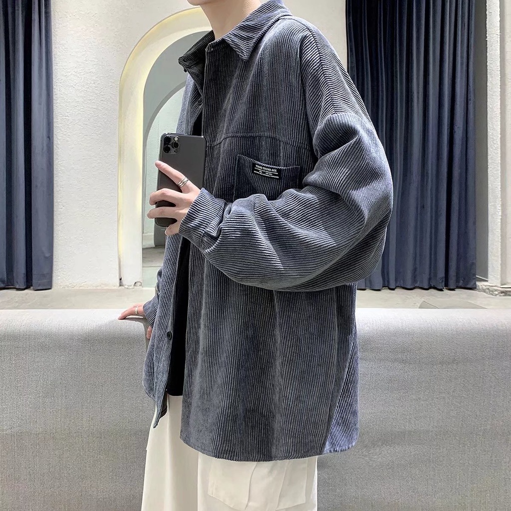 Áo sơ mi nam vải nhung kẻ simple áo phong tay dài fashion sơ mi hàn quốc unisex áo khoác áo sơ mi tay dài form rộng nam vải lụa cao cấp áo sơ mi nam thời trang Hàn Quốc cao cấp