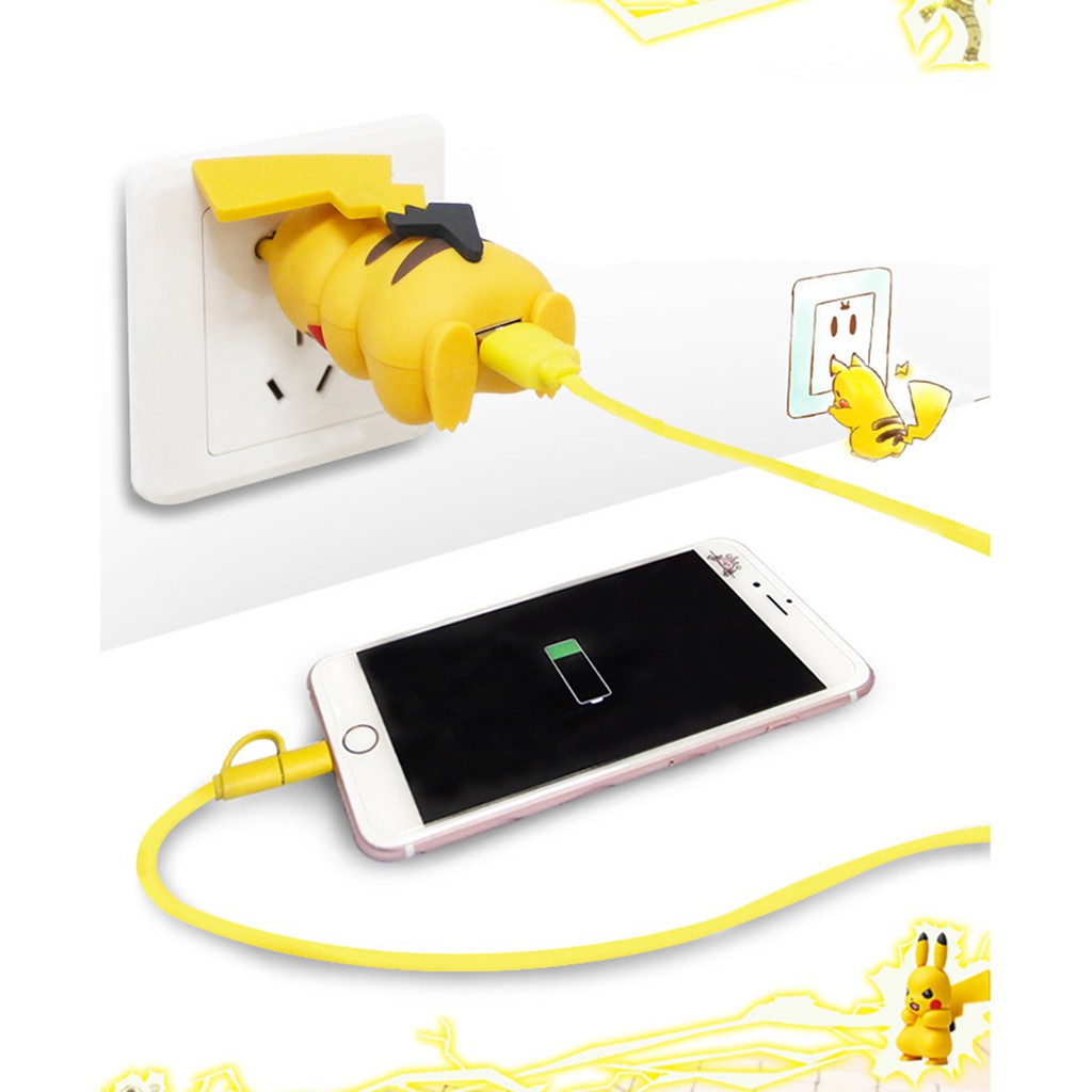 Đầu sạc củ sạc cốc sạc nhanh điện thoại công nghệ Quick Charge 2.0 2.4A hình Pikachu dễ thương đa năng Phặn Phặn