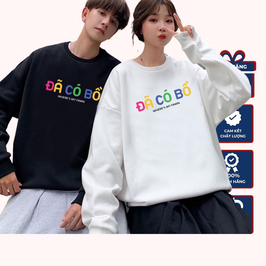 Áo sweater nỉ unisex nam nữ , Áo Đã có bồ dài tay chất cotton chân cua form thụng unisex