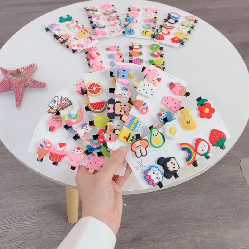 Set 10 kẹp tóc họa tiết hoạt hình dễ thương cho bé