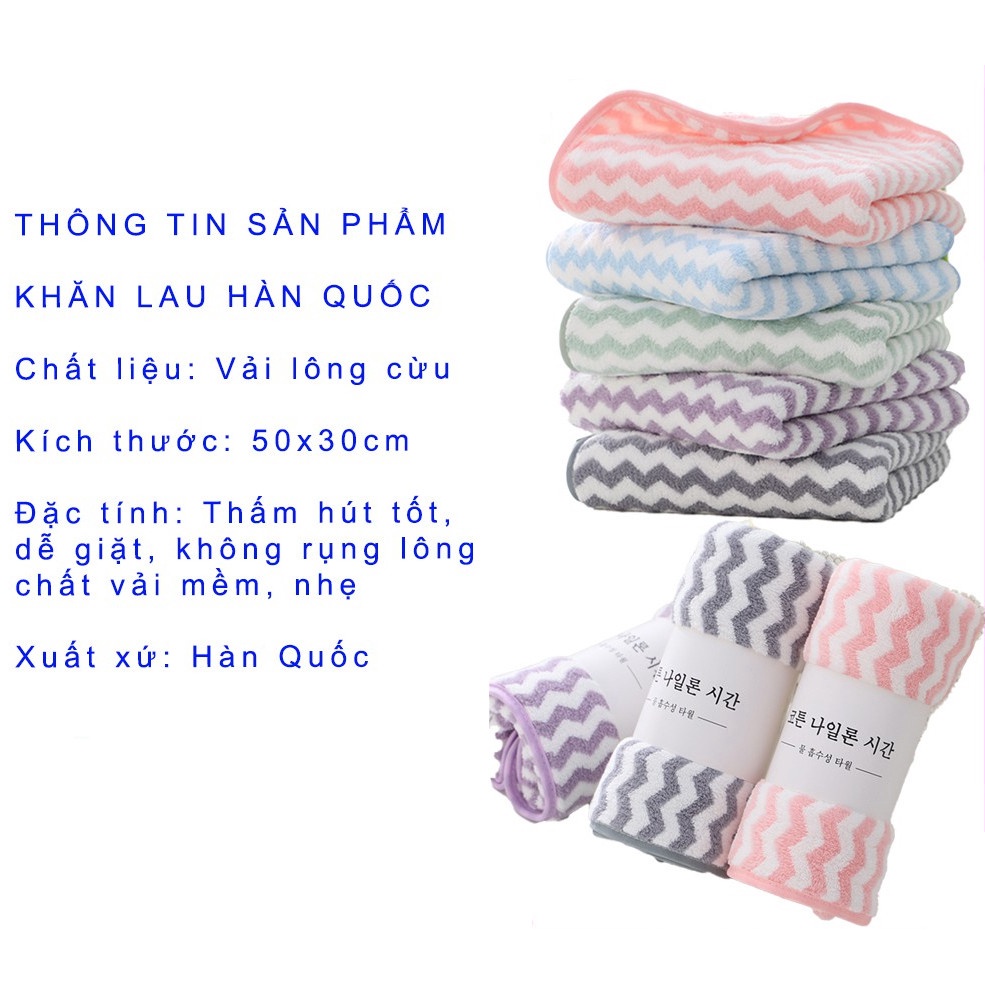 Khăn Mặt Hàn Quốc 50x30cm Siêu Mền Mịn  / Khăn Lau mặt lông cừu xuất Hàn vân kẻ sọc Đa Năng