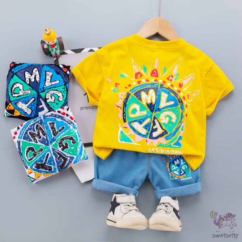 Set Áo Thun Tay Ngắn Kèm Quần Short Thời Trang Cho Bé Trai