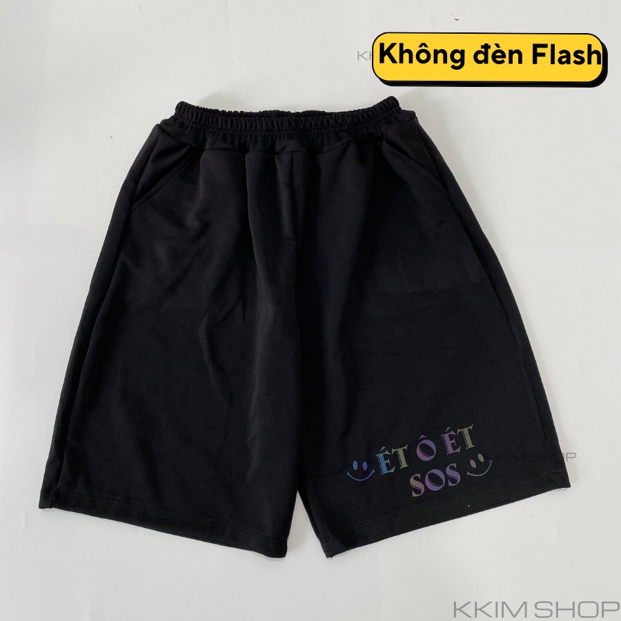 QUẦN Short Nam Nữ ÉT Ô ÉT, quần đùi  form rộng unisex, lửng cộc ngắn đen chất vải Poly 2 DA, in phản quang đa sắc