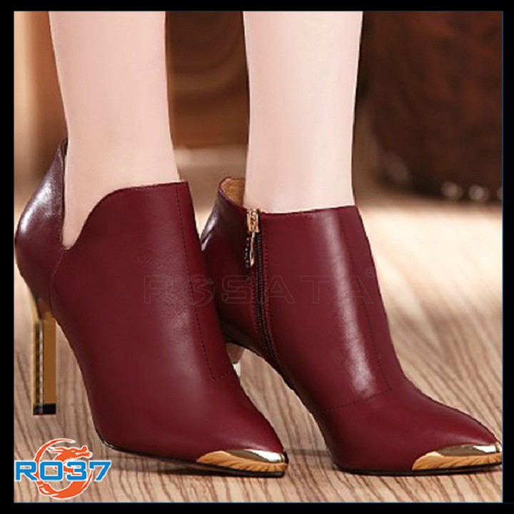 Giày boot nữ cỗ thấp đế cao 7cm hai màu đen đỏ hàng hiệu rosata ro37 | BigBuy360 - bigbuy360.vn