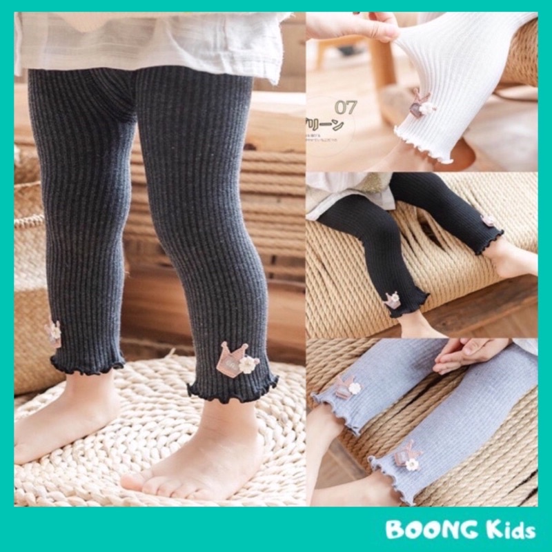 Quần tất, quần legging cho bé gái dưới 4 tuổi, len cotton dày dặn, giữ ấm, hình vương miện dễ thương