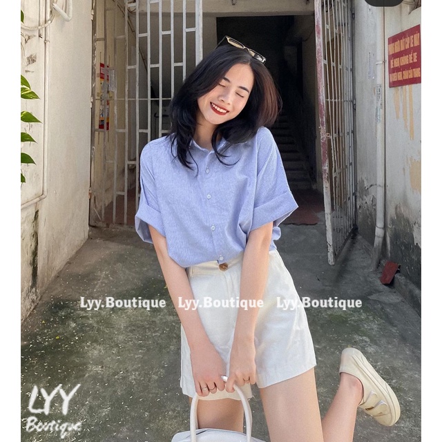 Áo sơ mi nữ kẻ đũi linen khuy lưng áo kiểu ULLZANG HOT HIT siêu xinh 3 màu freesize LYY BOUTIQUE | BigBuy360 - bigbuy360.vn