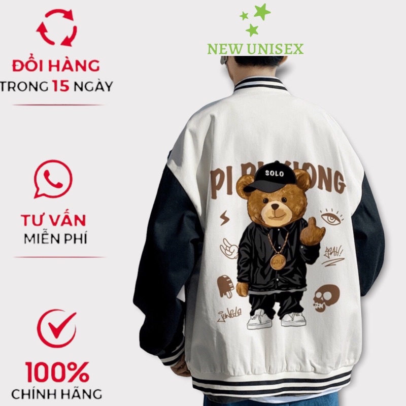 Áo Khoác Nỉ Nam Gấu Nâu 3 Màu Form Rộng Kiểu Bomber Phong Cách Trẻ Trung Nút Cài Phối Tay Khác Màu Che Nắng Chắn Gió Cực
