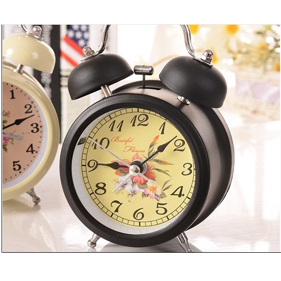 Đồng hồ báo thức chuông đôi to dễ thương, đồng hồ chuông đôi to mặt hoa trang trí