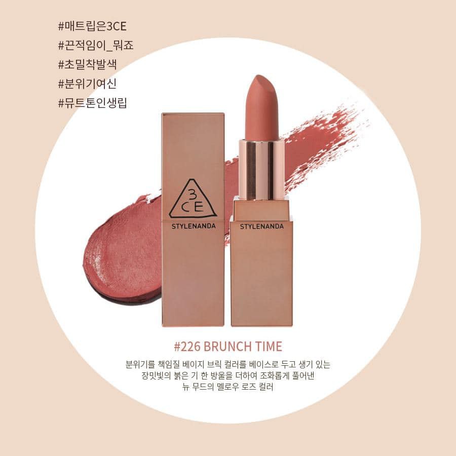 Son thỏi 3ce mịn lì, lâu trôi MATTE LIP COLOR vỏ vàng