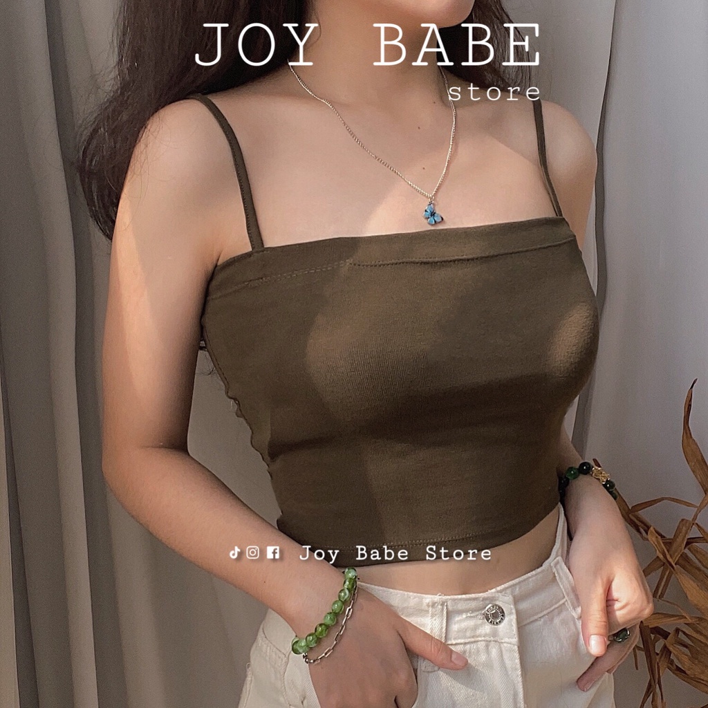Áo 2 dây croptop kiểu basic JOY BABE 🧡 thun xịn hack dáng, áo hai dây nữ trơn form ôm body màu trắng đen nude CROH 1