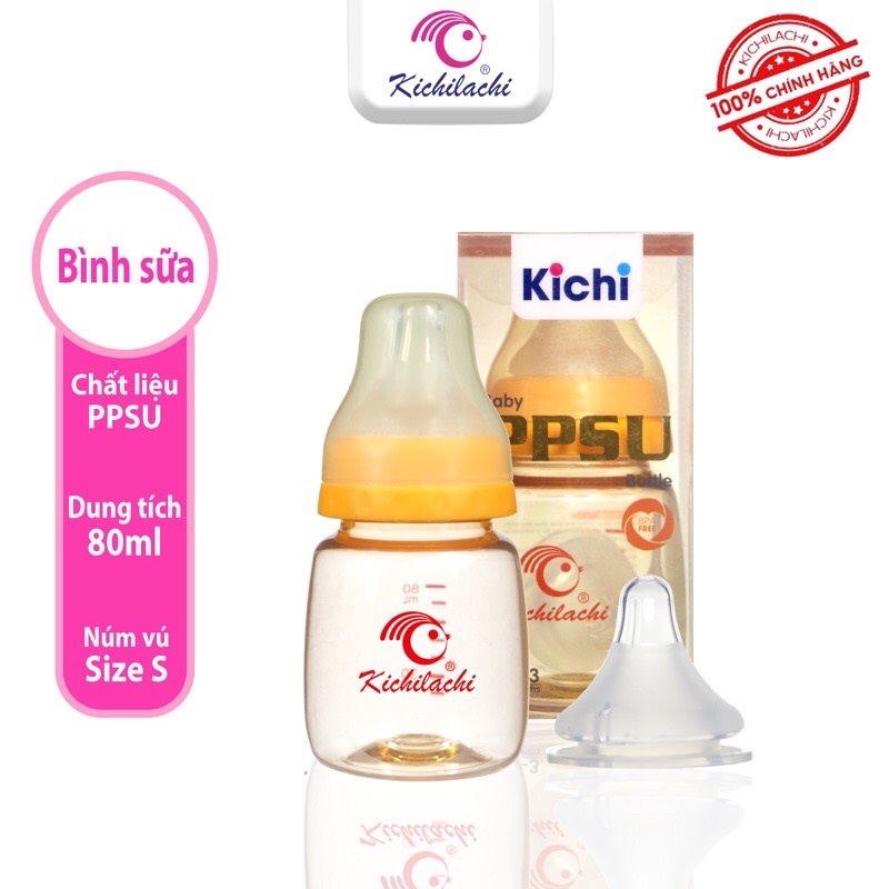 Bình sữa cổ hẹp PPSU cao cấp KICHI 140ml - 200ml (có tay cầm)