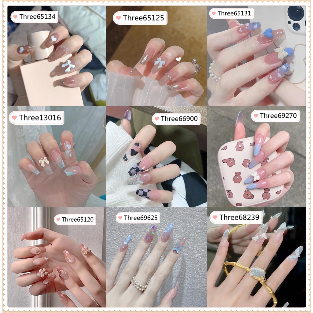 [Hàng Mới Về] Bộ 24 Móng Tay Giả Màu Trắng Đính Nơ Thời Trang Xinh Xắn Dành Cho Nữ