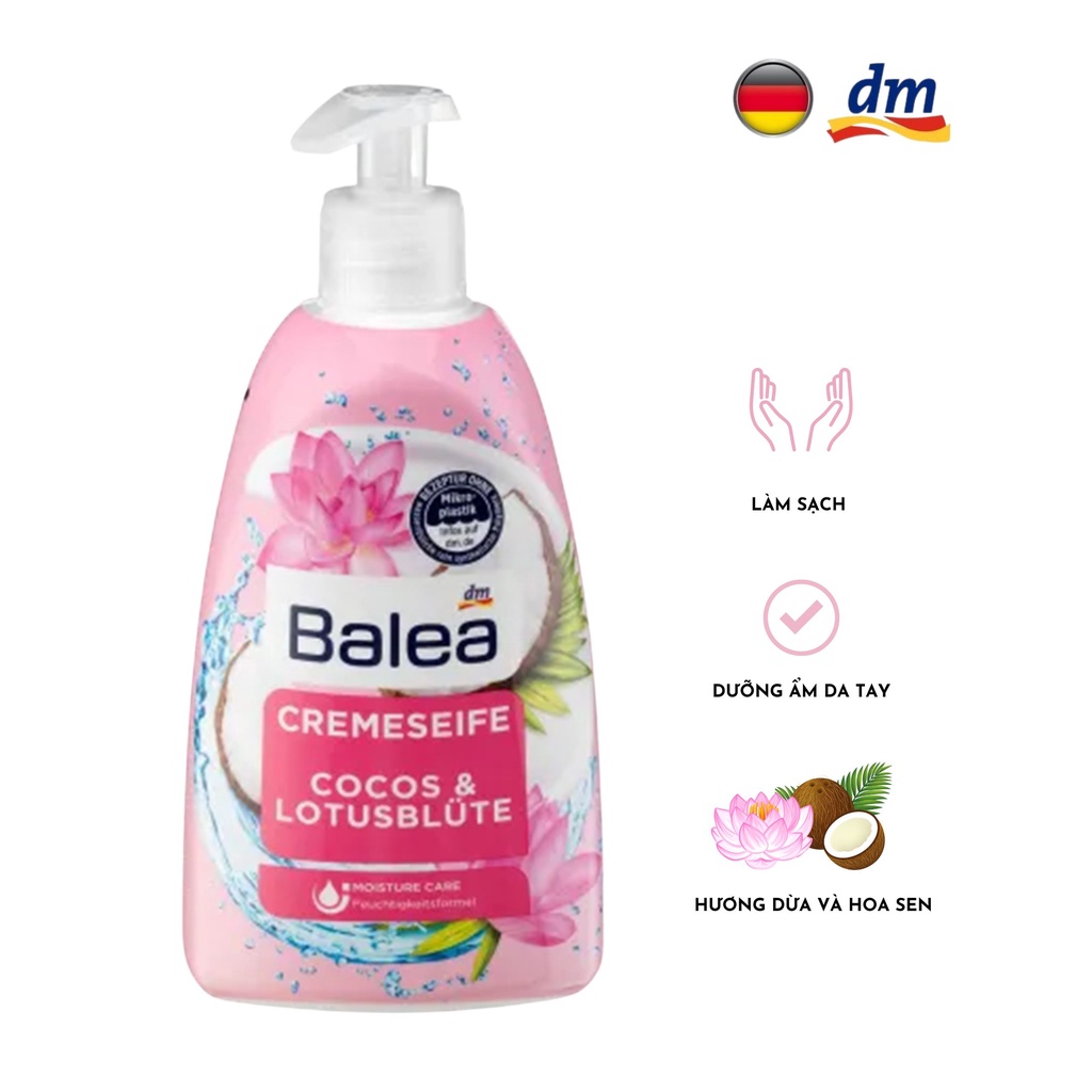 Nước rửa tay Balea hương dừa và hoa sen, dưỡng ẩm da, chai dung tích 500ml - hàng nhập khẩu Đức