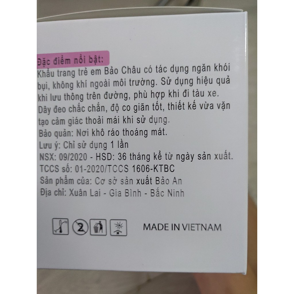 1 Hộp 50 chiếc khẩu trang y tế trẻ em 3 lớp hiệu Bảo Châu, Hàng kiểm định chất lượng