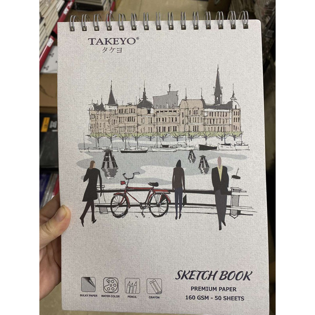 Tập Vẽ Lò Xo dọc Takeyo (Sketch Book), size A4, B5, A5, mini,  50 Tờ, 160gsm