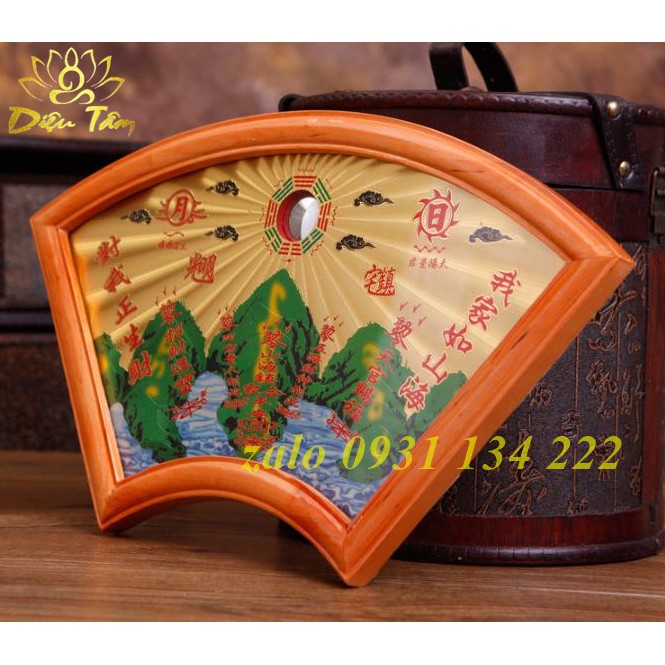 Tranh sơn hải trấn hình quạt phong thủy trang trí nhà cửa